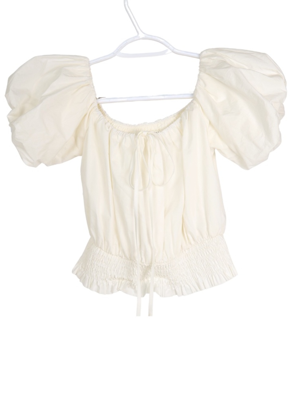 ASTR The Label White Puff Sleeve Blouse XS Smocked Waist Romantic Crop Top